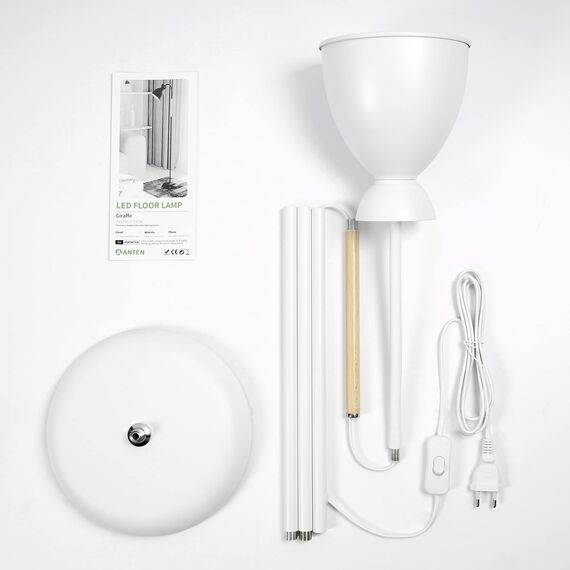 Amdelne Stehlampe Weiß Wohnzimmer Giraffe, 360° Verstellbar Stehleuchte E27 Fassung max. 60W, Metall Sofa Leselampe Höhe 159cm, Moderne Standleuchte für Schlafzimmer Arbeitszimmer, ohne Leuchtmittel