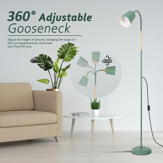 ANTEN Stehlampe | Höhenverstellbare Stehleuchte mit Schwanenhals & E27 Fassung, 159cm Leselampe für Wohnzimmer Schlafzimmer Arbeitszimmer, Modern in Salbeigrün (ohne Leuchtmittel)