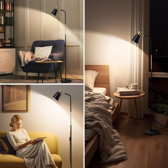 OUSFOT Leselampe Stehlampe Wohnzimmer mit Höhe 146cm 230V E27 Max 40W Retro Stehleuchte mit Metall Lampenshirm Leselampe für Büro, Schlafzimmer (ohne Glühbirnen) Schwarz