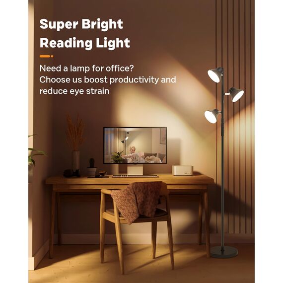 SIBRILLE Stehlampe LED Dimmbar, 36W Deckenfluter LED Dimmbar 2500LM mit Fernbedienung & Berührung 2700K-6500K, 3-Licht Leselampe Moderne Stehleuchte Stehlampe für Wohnzimmer Schlafzimmer Büro Hotel