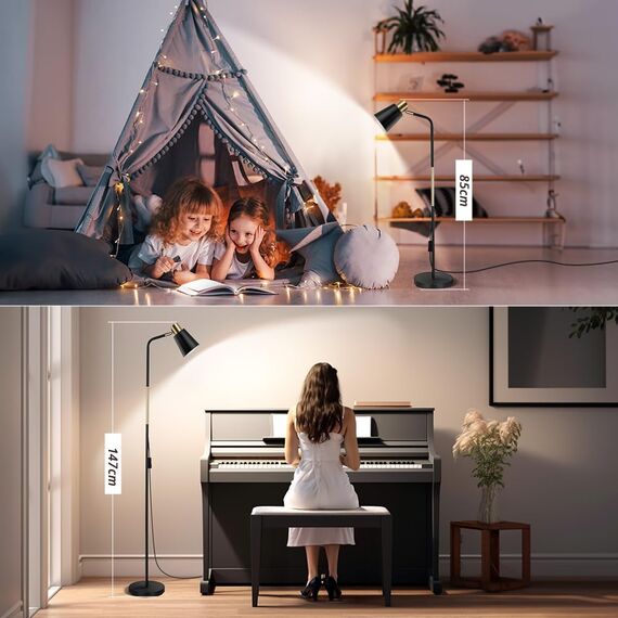 OUSFOT Leselampe Stehlampe Wohnzimmer mit Höhe 146cm 230V E27 Max 40W Retro Stehleuchte mit Metall Lampenshirm Leselampe für Büro, Schlafzimmer (ohne Glühbirnen) Schwarz