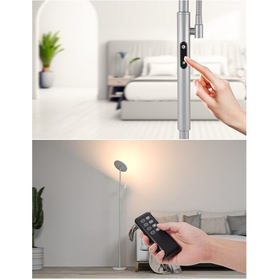 Modlicht LED-Stehleuchte, 35 W, Grau, 4200 lm, Stehleuchte für Wohnzimmer mit 6 Modi, 3000-6000 K, dimmbar, mit Fernbedienung & Touch-Steuerung und 1-Stunden-Timer, Leselampe für Schlafzimmer, Büro