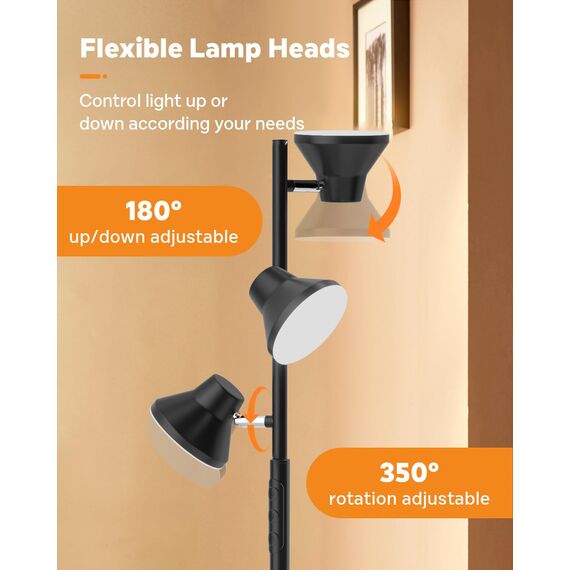 SIBRILLE Stehlampe LED Dimmbar, 36W Deckenfluter LED Dimmbar 2500LM mit Fernbedienung & Berührung 2700K-6500K, 3-Licht Leselampe Moderne Stehleuchte Stehlampe für Wohnzimmer Schlafzimmer Büro Hotel