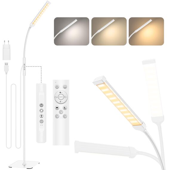 Mojimdo 120 LED Stehlampe, helle Stehlampen für Wohnzimmer, 3 Farbmodi & 10 Helligkeiten 3000K-6000K Standlicht, Schwanenhals Leselampe mit Fernbedienungen für Schlafzimmer Büro