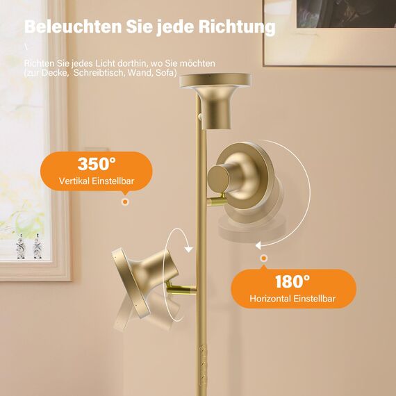 SIBRILLE Stehlampe Wohnzimmer 36W 2500LM Stehlampe LED Dimmbar, Fernbedienung&Touch-Steuerung, 2700K-6500K 3-Licht Leselampe Stehleuchte Moderne Deckenfluter LED Dimmbar für Wohnzimmer Büro, Gold
