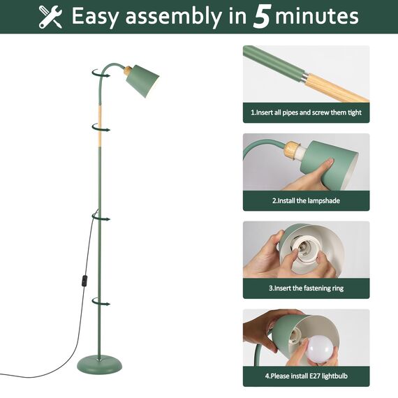ANTEN Stehlampe | Höhenverstellbare Stehleuchte mit Schwanenhals & E27 Fassung, 159cm Leselampe für Wohnzimmer Schlafzimmer Arbeitszimmer, Modern in Salbeigrün (ohne Leuchtmittel)