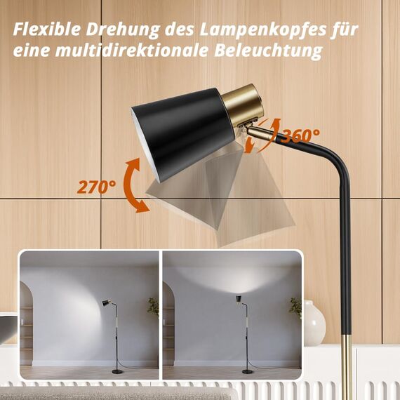 OUSFOT Leselampe Stehlampe Wohnzimmer mit Höhe 146cm 230V E27 Max 40W Retro Stehleuchte mit Metall Lampenshirm Leselampe für Büro, Schlafzimmer (ohne Glühbirnen) Schwarz