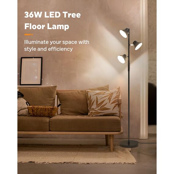 SIBRILLE Stehlampe LED Dimmbar, 36W Deckenfluter LED Dimmbar 2500LM mit Fernbedienung & Berührung 2700K-6500K, 3-Licht Leselampe Moderne Stehleuchte Stehlampe für Wohnzimmer Schlafzimmer Büro Hotel
