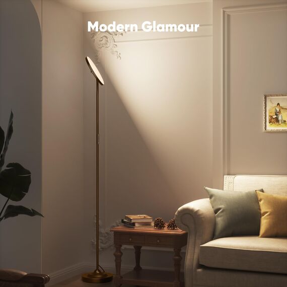 SIBRILLE Stehlampe Wohnzimmer 36W, Stehlampe Dimmbar mit Fernbedienung, 3000K-6000K Deckenfluter LED Dimmbar 175CM Hohe Stehleuchte, Leselampe für Wohnzimmer Schlafzimmer Büro, Braun