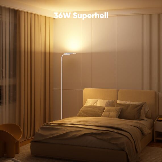 SIBRILLE LED-StehlampeWohnzimmer, 36W Superhelle Moderne StehlampeDimmbar mit Fernbedienung, 3000K-6000K Deckenfluter LED Leselampe Standleuchte Stehleuchte für Wohnzimmer Schlafzimmer Büro, Weiß