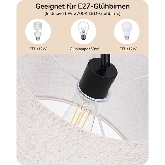 EDISHINE Stehlampe Wohnzimmer 160cm, Bogenlampe Modern mit Beigen Verstellem Leinen-Lampenschirm, LED E27 Glühbirne inklusive, Schwarz Leselampe Stehleuchte für Schlafzimmer, Kinderzimmer