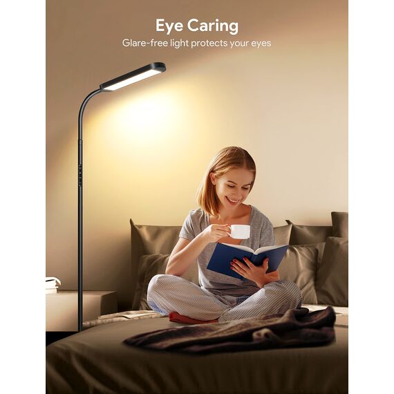 MediAcous LED Stehlampe, 12W Stehlampe Dimmbar mit Einstellbarer 2700K-5700K Farbtemperatur & 5 Helligkeitsstufen, LED Floor Lamp mit Fernbedienung, 1H Timer und Speicherfunktion (Schwarz)
