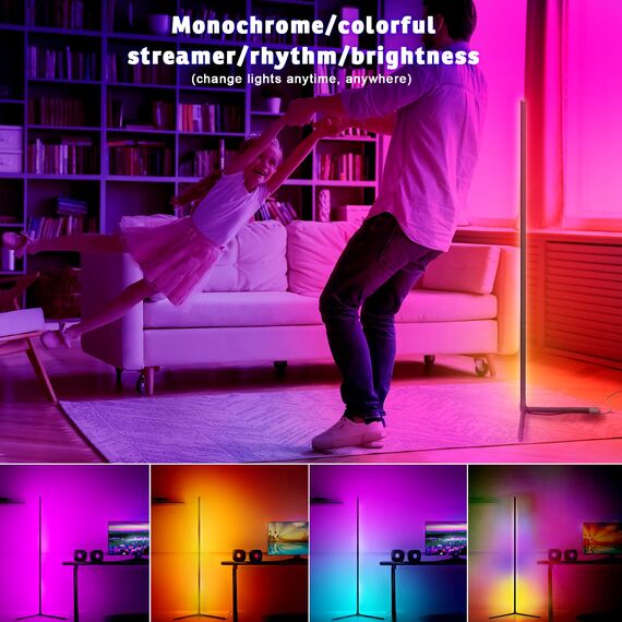 CS COSDDI LED Stehlampe Smart für Wohnzimmer und Schlafzimmer - Dimmbar mit Fernbedienung und APP, 16 Millionen Farben, Musikmodi, DIY-Modus & Timing - Ecklampe Smart für Gaming