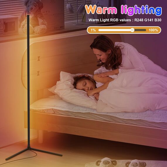 CS COSDDI LED Stehlampe Smart für Wohnzimmer und Schlafzimmer - Dimmbar mit Fernbedienung und APP, 16 Millionen Farben, Musikmodi, DIY-Modus & Timing - Ecklampe Smart für Gaming