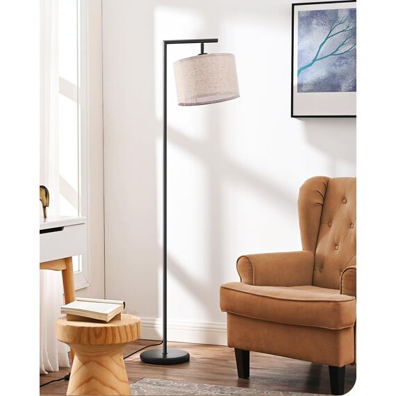 EDISHINE Stehlampe Wohnzimmer 160cm, Bogenlampe Modern mit Beigen Verstellem Leinen-Lampenschirm, LED E27 Glühbirne inklusive, Schwarz Leselampe Stehleuchte für Schlafzimmer, Kinderzimmer