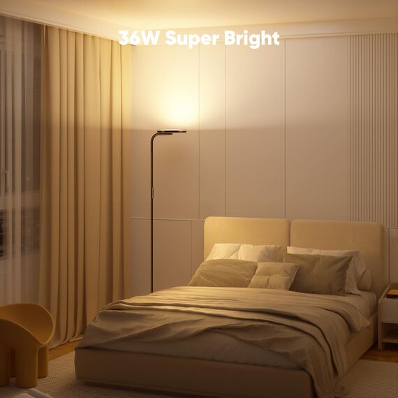 SIBRILLE Stehlampe Wohnzimmer 36W, Stehlampe Dimmbar mit Fernbedienung, 3000K-6000K Deckenfluter LED Dimmbar 175CM Hohe Stehleuchte, Leselampe für Wohnzimmer Schlafzimmer Büro, Braun