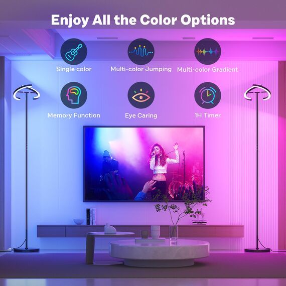 SIBRILLE RGB Stehlampe Wohnzimmer LED Dimmbar 20W, LED Stehlampe RGB Modern Deckenfluter mit Fernbedienung 1300lm, 3000K-6000K Touch Stehleuchte Leselampe für Wohnzimmer Schlafzimmer Büro Hotel