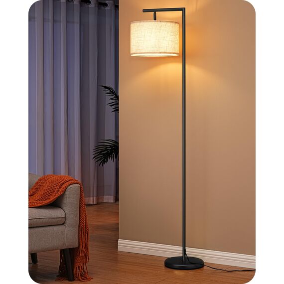EDISHINE Stehlampe Wohnzimmer 160cm, Bogenlampe Modern mit Beigen Verstellem Leinen-Lampenschirm, LED E27 Glühbirne inklusive, Schwarz Leselampe Stehleuchte für Schlafzimmer, Kinderzimmer