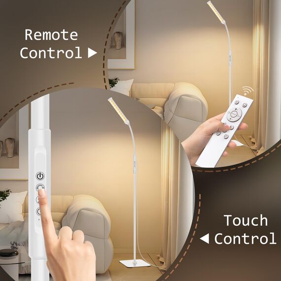 Mojimdo 120 LED Stehlampe, helle Stehlampen für Wohnzimmer, 3 Farbmodi & 10 Helligkeiten 3000K-6000K Standlicht, Schwanenhals Leselampe mit Fernbedienungen für Schlafzimmer Büro
