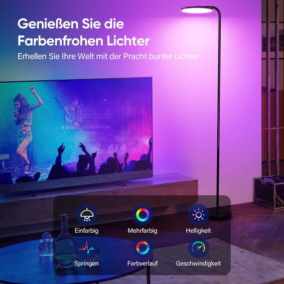 SIBRILLE LED Stehlampe Wohnzimmer RGB, 36W Superhelle Moderne Stehlampe Dimmbar mit Fernbedienung, 3000K-6000K Deckenfluter LED Leselampe Standleuchte Stehleuchte für Wohnzimmer Schlafzimmer Büro
