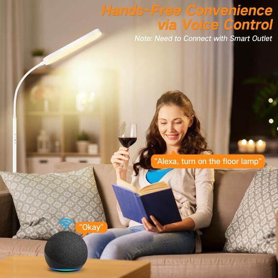 OUTON Stehlampe LED Dimmbar 15W 1500LM, Leselampe mit 4 Farbtemperatur, Fernbedienung und Touch Steuerung, 1H Timer, Leseaufgabe Beleuchtung für Wohnzimmer Schlafzimmer Büro, Weiß