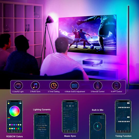 CS COSDDI LED Stehlampe Smart für Wohnzimmer und Schlafzimmer - Dimmbar mit Fernbedienung und APP, 16 Millionen Farben, Musikmodi, DIY-Modus & Timing - Ecklampe Smart für Gaming