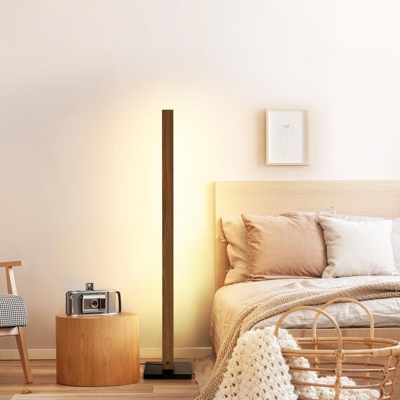 EDISHINE Stehlampe Holz, 18W LED Stehleuchte Dimmbar, Boho Ecklampe, 3000K warmweiß, Vintage Standleuchte mit Fußschalter, 800lm Lichtsäule für Wohnzimmer, Schlafzimmer, Büro