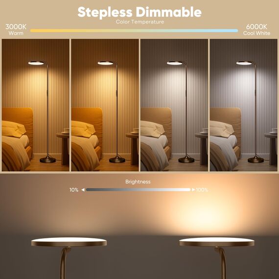 SIBRILLE Stehlampe Wohnzimmer 36W, Stehlampe Dimmbar mit Fernbedienung, 3000K-6000K Deckenfluter LED Dimmbar 175CM Hohe Stehleuchte, Leselampe für Wohnzimmer Schlafzimmer Büro, Braun