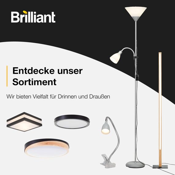 Brilliant Lampe Spari Deckenfluter Lesearm silber/weiß | 1x A60, E27, 60W, geeignet für Normallampen (nicht enthalten) | Mit Schnurzwischenschalter