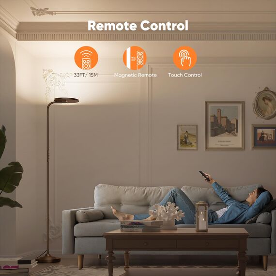 SIBRILLE Stehlampe Wohnzimmer 36W, Stehlampe Dimmbar mit Fernbedienung, 3000K-6000K Deckenfluter LED Dimmbar 175CM Hohe Stehleuchte, Leselampe für Wohnzimmer Schlafzimmer Büro, Braun