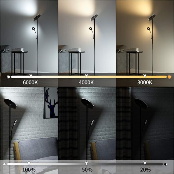 Modlicht 35W Stehlampe LED Dimmbar Schwarz, 4200LM Stehlampe Leselampe mit Fernbedienung & Touch-Steuerung, 3000-6000K Deckenfluter LED mit Leselampe, Standleuchten für Wohnzimmer Schlafzimmer Büro