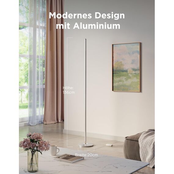 Govee RGBIC LED Stehlampe Wohnzimmer, 1000lm Stehleuchte Dimmbar, Arbeiten mit Matter & Alexa, 85 Szenenmodi, 16 Millionen Farben, DIY & Musikmodi, 136cm Ecklampe für Schlafzimmer Deko, Silber