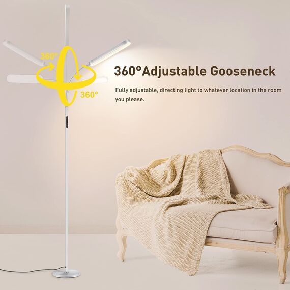 OUTON Stehlampe LED Dimmbar 15W 1500LM, Leselampe mit 4 Farbtemperatur, Fernbedienung und Touch Steuerung, 1H Timer, Leseaufgabe Beleuchtung für Wohnzimmer Schlafzimmer Büro, Silber Grau