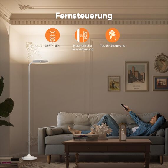 SIBRILLE LED-StehlampeWohnzimmer, 36W Superhelle Moderne StehlampeDimmbar mit Fernbedienung, 3000K-6000K Deckenfluter LED Leselampe Standleuchte Stehleuchte für Wohnzimmer Schlafzimmer Büro, Weiß