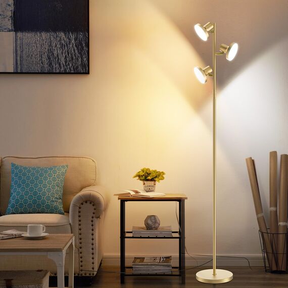 SIBRILLE Stehlampe Wohnzimmer 36W 2500LM Stehlampe LED Dimmbar, Fernbedienung&Touch-Steuerung, 2700K-6500K 3-Licht Leselampe Stehleuchte Moderne Deckenfluter LED Dimmbar für Wohnzimmer Büro, Gold