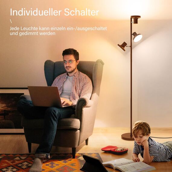 SIBRILLE Stehlampe Wohnzimmer 36W 2500LM Stehlampe LED Dimmbar, Fernbedienung&Touch-Steuerung, 2700K-6500K 3-Licht Leselampe Stehleuchte Moderne Deckenfluter LED Dimmbar für Wohnzimmer Büro, Braun