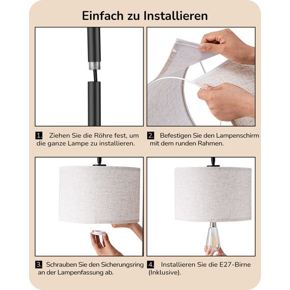 EDISHINE Stehlampe Wohnzimmer 160cm, Bogenlampe Modern mit Beigen Verstellem Leinen-Lampenschirm, LED E27 Glühbirne inklusive, Schwarz Leselampe Stehleuchte für Schlafzimmer, Kinderzimmer
