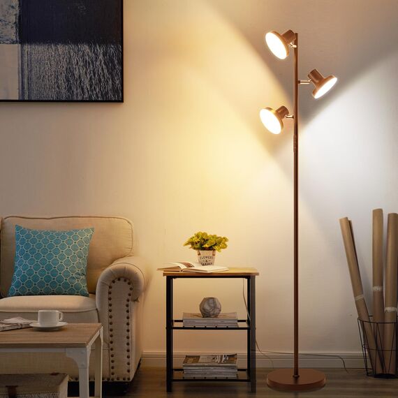 SIBRILLE Stehlampe Wohnzimmer 36W 2500LM Stehlampe LED Dimmbar, Fernbedienung&Touch-Steuerung, 2700K-6500K 3-Licht Leselampe Stehleuchte Moderne Deckenfluter LED Dimmbar für Wohnzimmer Büro, Braun