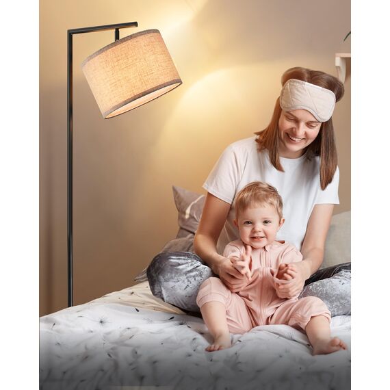 EDISHINE Stehlampe Wohnzimmer 160cm, Bogenlampe Modern mit Beigen Verstellem Leinen-Lampenschirm, LED E27 Glühbirne inklusive, Schwarz Leselampe Stehleuchte für Schlafzimmer, Kinderzimmer
