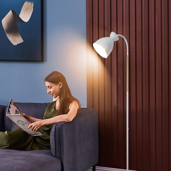 Amdelne Stehlampe Weiß Wohnzimmer Giraffe, 360° Verstellbar Stehleuchte E27 Fassung max. 60W, Metall Sofa Leselampe Höhe 159cm, Moderne Standleuchte für Schlafzimmer Arbeitszimmer, ohne Leuchtmittel