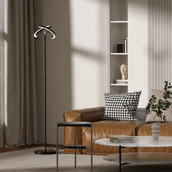 SIBRILLE LED Stehlampe Wohnzimmer, Schwarz Stehlampe Dimmbar 22W 1300LM Modern Deckenfluter LED mit Fernbedienung Warmweiß Kaltweiß Leselampe, Touch Stehleuchte für Büro Wohnzimmer Schlafzimmer Hotel