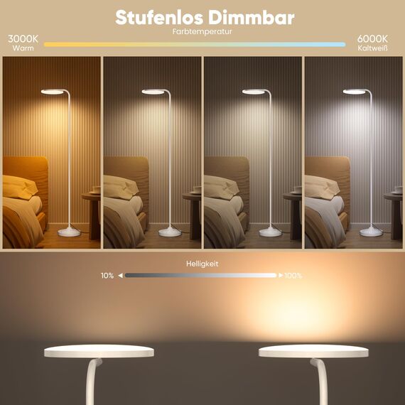 SIBRILLE LED-StehlampeWohnzimmer, 36W Superhelle Moderne StehlampeDimmbar mit Fernbedienung, 3000K-6000K Deckenfluter LED Leselampe Standleuchte Stehleuchte für Wohnzimmer Schlafzimmer Büro, Weiß