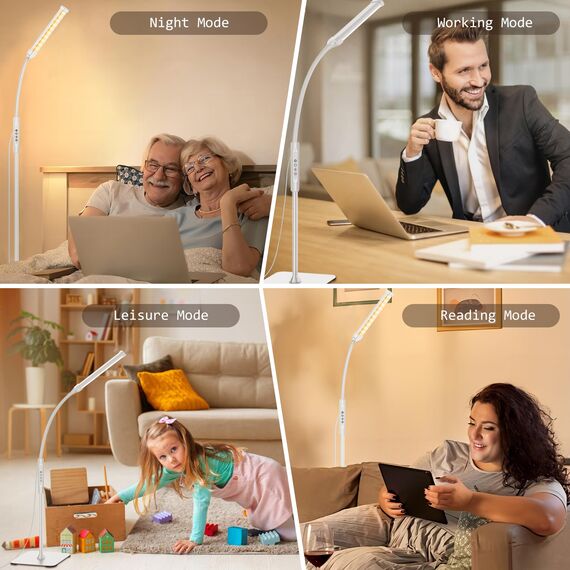Mojimdo 120 LED Stehlampe, helle Stehlampen für Wohnzimmer, 3 Farbmodi & 10 Helligkeiten 3000K-6000K Standlicht, Schwanenhals Leselampe mit Fernbedienungen für Schlafzimmer Büro