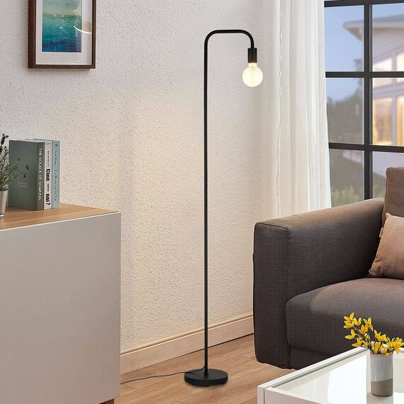 BBHome Retro Stehlampe Gebogen, Minimalistische Metall Stehlampe mit Fußschalter für Schlafzimmer, Wohnzimmer, Lesen, Büro I 165 cm I E27(Schwarz)