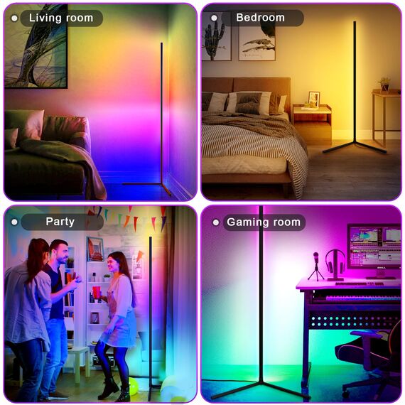 CS COSDDI LED Stehlampe Smart für Wohnzimmer und Schlafzimmer - Dimmbar mit Fernbedienung und APP, 16 Millionen Farben, Musikmodi, DIY-Modus & Timing - Ecklampe Smart für Gaming