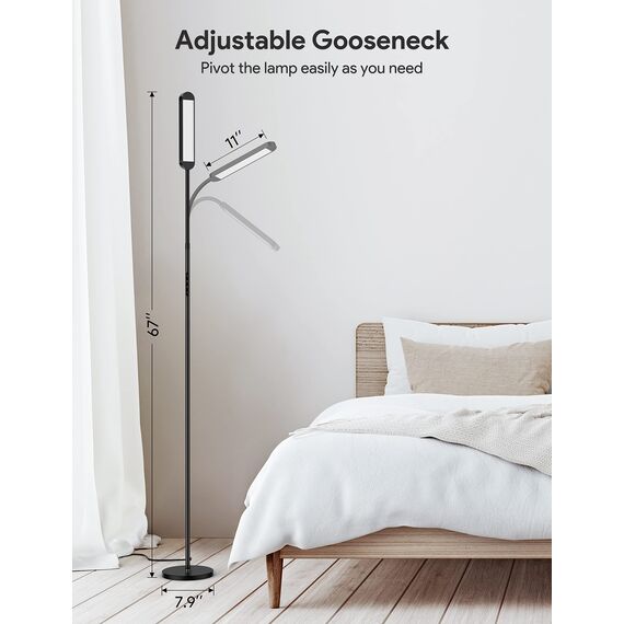 MediAcous LED Stehlampe, 12W Stehlampe Dimmbar mit Einstellbarer 2700K-5700K Farbtemperatur & 5 Helligkeitsstufen, LED Floor Lamp mit Fernbedienung, 1H Timer und Speicherfunktion (Schwarz)