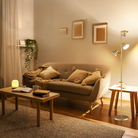 SIBRILLE Stehlampe Wohnzimmer 36W 2500LM Stehlampe LED Dimmbar, Fernbedienung&Touch-Steuerung, 2700K-6500K 3-Licht Leselampe Stehleuchte Moderne Deckenfluter LED Dimmbar für Wohnzimmer Büro, Gold