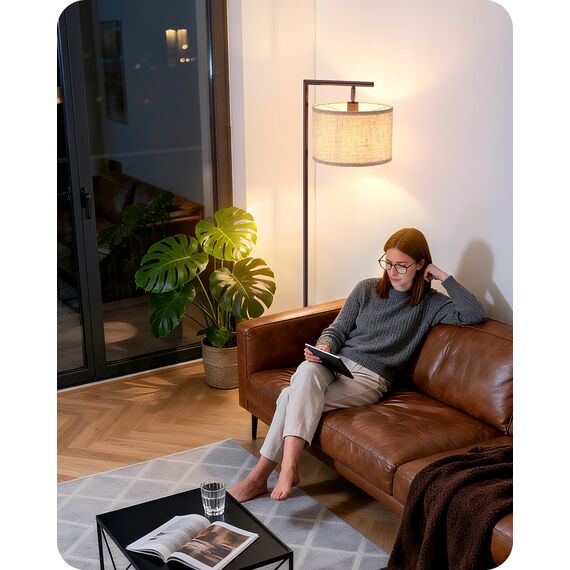 EDISHINE Stehlampe Wohnzimmer 160cm, Bogenlampe Modern mit Beigen Verstellem Leinen-Lampenschirm, LED E27 Glühbirne inklusive, Braun Leselampe Stehleuchte für Schlafzimmer, Kinderzimmer