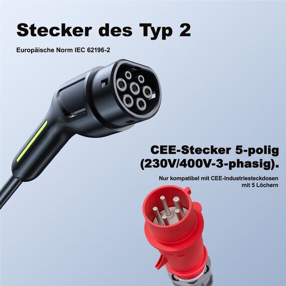 Mobile Wallbox 11kW Typ 2 Ladekabel 6-16A | 5m Mobile Ladestation 3-phasig CEE EV Ladegerät Einstellbarer Strom und Einstellung Startzeit für Allen Elektrofahrzeugen EV PHEV IEC 62196-2 VDLPOWEREU