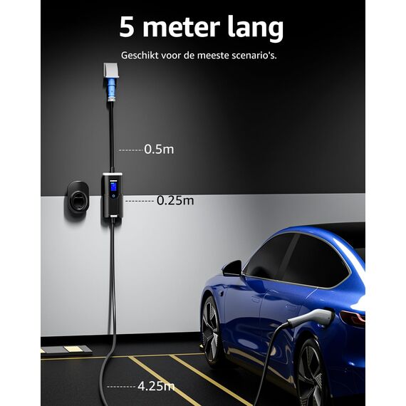 bokman Typ 2 Ladekabel mit CEE Stecker 7,4kW, 5 Meter | 6-32A | 1-Phasig | IP65 Wasserdicht, Tragbares EV-Ladegerät und Mobile Wallbox Ladestation für IEC 62196-2 mit Tragetasche & Mikrofaserhandtuch